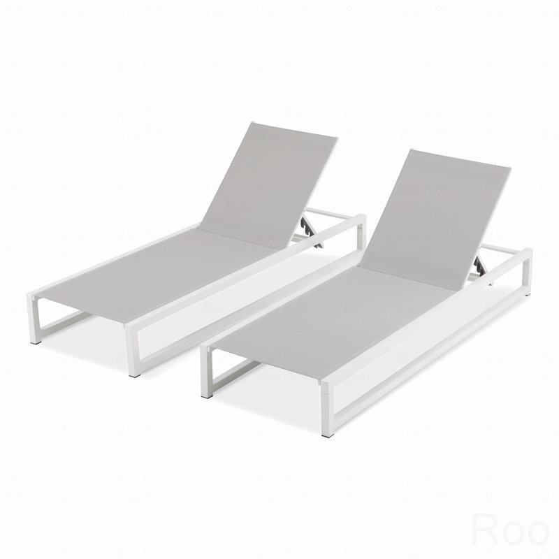 Ensemble de 2 chaises longues d'extérieur, structure en aluminium durable réglable à 5 niveaux et filet en textilène