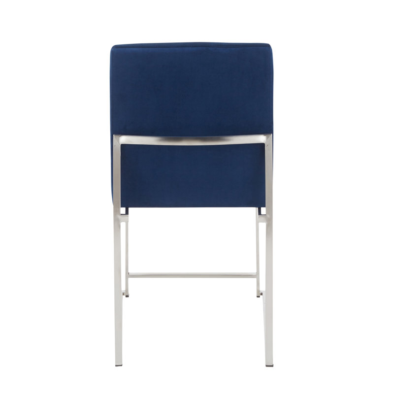 Ernestine 19.25'' H Upholstered Metal Side Chair, Blue Velvet, Stainless Steel