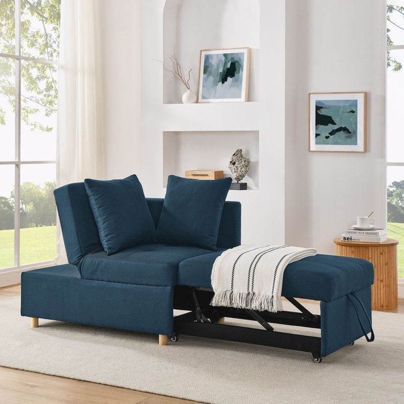 Convertible Sleeper Chair With Adjustable Backrest, Blue Linen
