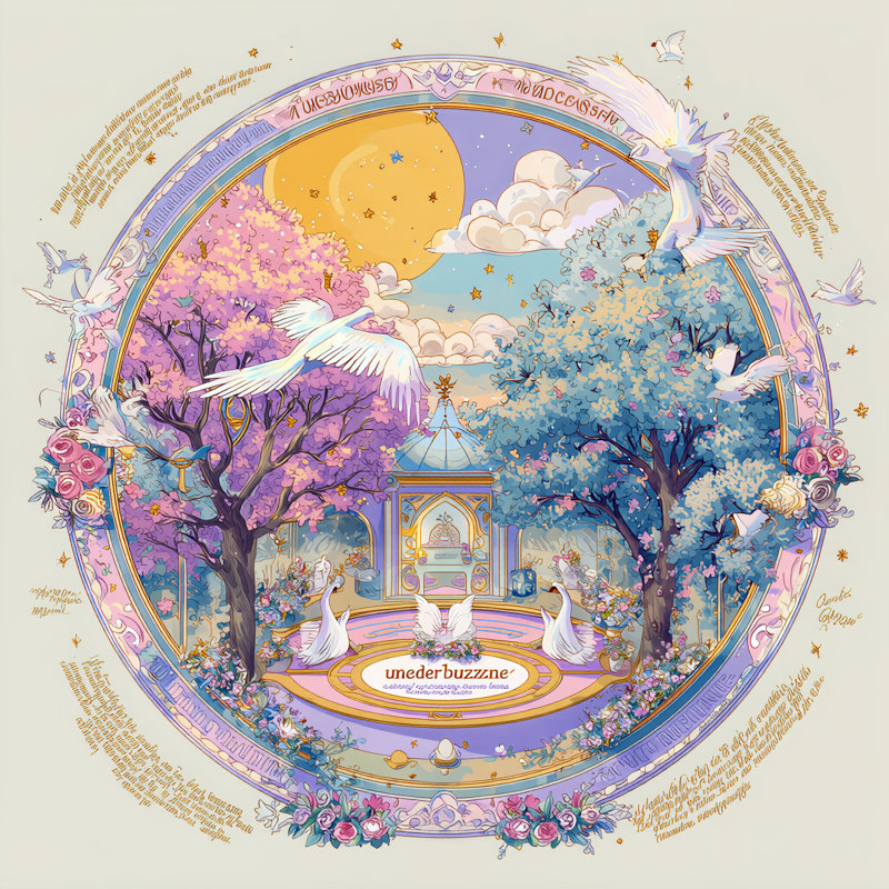 «Enchanted Swan Pavilion», art mural sur toile, l 40 po x H 40 po x P 1,5 po