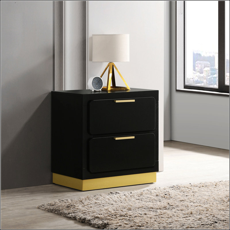 Table de chevet à 2 tiroirs Sophia avec un design moderne et un grand rangement, parfait pour les chambres contemporaines.