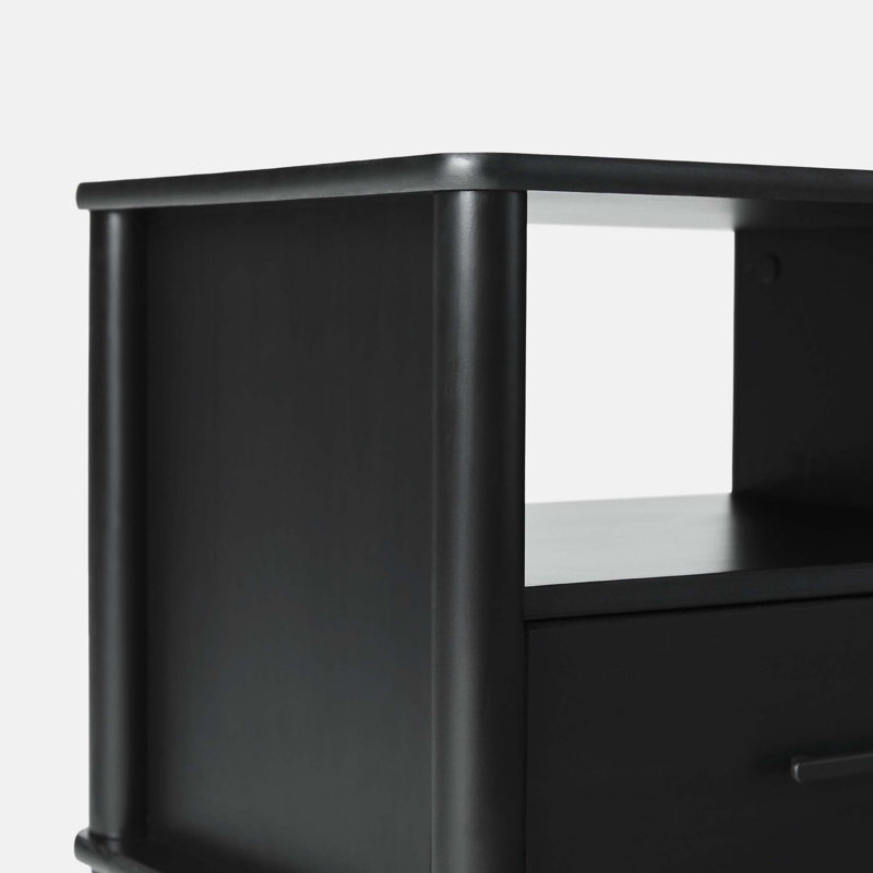 Hoyle Transitional Solid Wood Spindle Nightstand – Walnut, Black