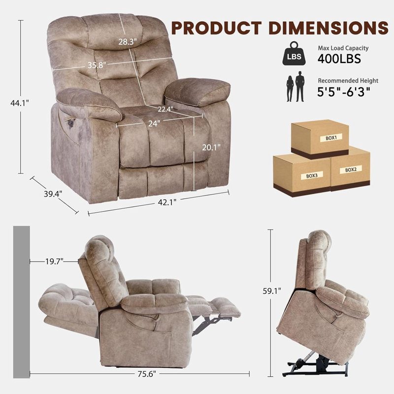 Fauteuil inclinable électrique surdimensionné EONIX, X-Large, Beige