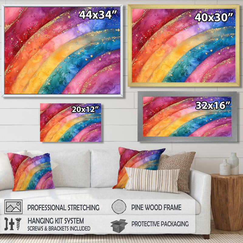 Radiant Cascade of Rainbow II - art mural arc-en-ciel, Impression dans un cadre flottant sans passe-parto, Argent argent