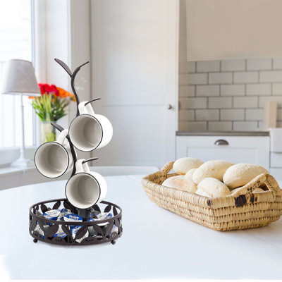 Porte-gobelet, porte-gobelet de comptoir, porte-tasses à café et porte-tasses à thé, porte-tasses à café et à tasses à thé avec petit espace de rangement (noir)