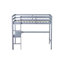 Lit mezzanine simple gris, avec garde-corps et bureau intégré, fabriqué en bois d'hévéa massif pour une chambre de couleur grise, fait pour durer