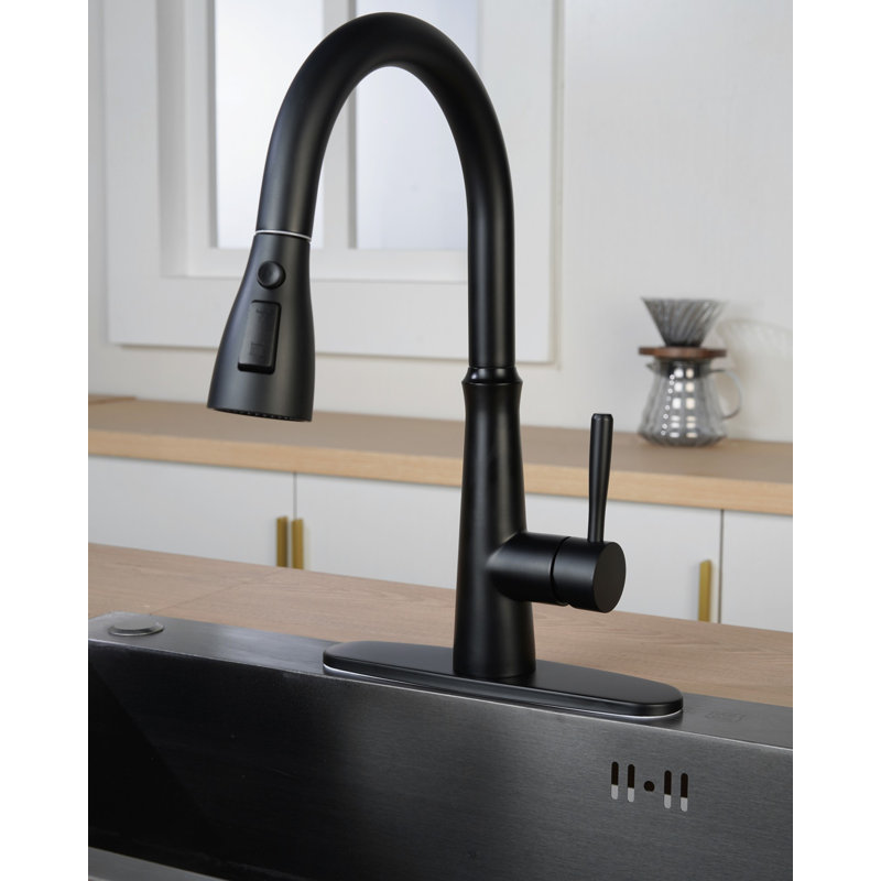 Matte Black Stainless Steel High-Arc Kitchen Faucet with Pull-out Spray