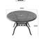 Table de salle à manger de patio en aluminium moulé de 122 cm (48 po) - Noire, avec trou pour parasol, pour 6 personnes. Espace pour 6 personnes.