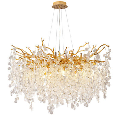 Bethany Round Gold Branches & Falling Leaves Pendant Chandelier | Natural Design