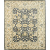 Hand Knotted Wool Geometric Area Rug in Blue
