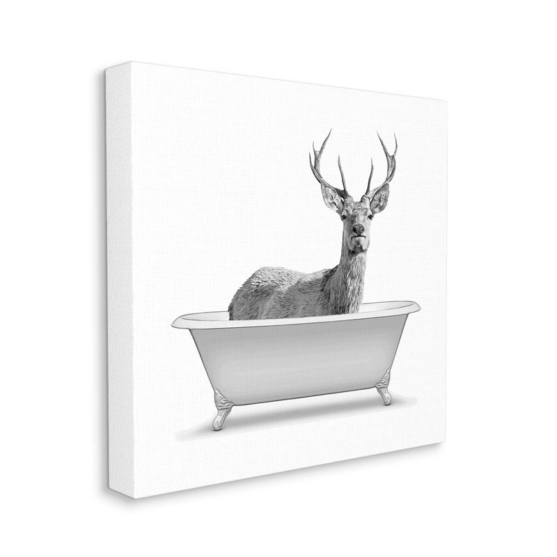 «Woodland Deer Antique Bath Tub», impression sur toile tendue, H 17 po x l 17 po x P 1,5 po