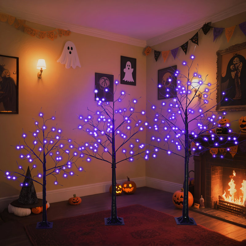 Arbre d'Halloween ajustable avec lumières DEL mauves, 4 pi 5 pi et 6 pi, parfait pour les décorations hantées