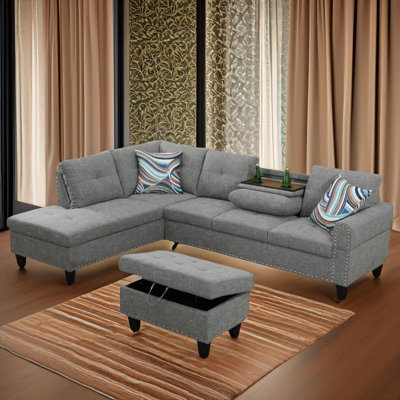 Ensemble de salon modulaire 3 pièces en ardoise et lin gris clair