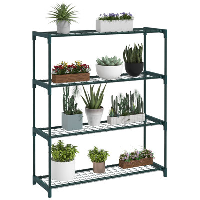 Outsunny Modern Plant Stand 4-Tier Outdoor Plant Stand Dark Green