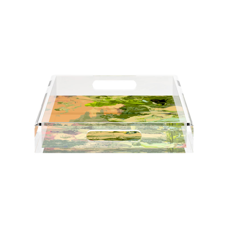 Plateau rectangulaire pique-nique en acrylique Chypre, L 17 po x P 10,5 po x H 2 po, Vert acide