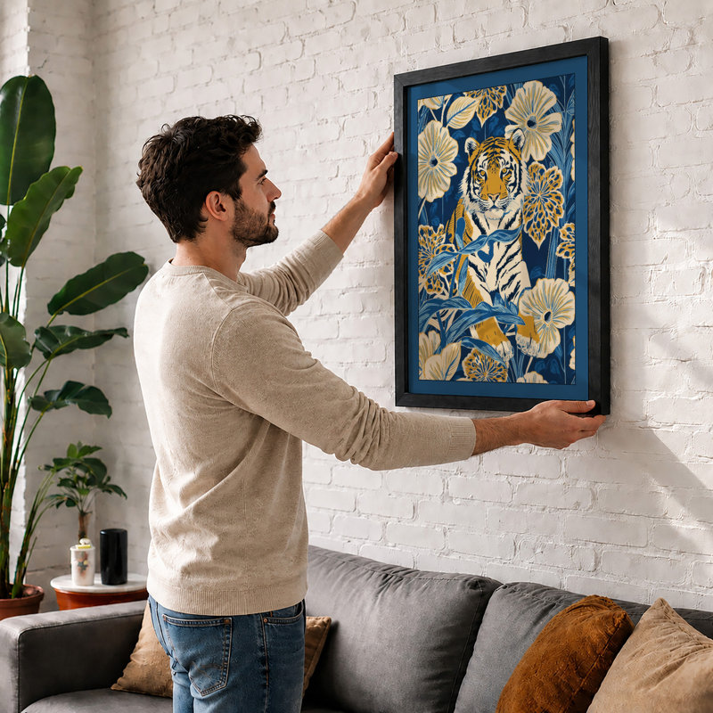 Tiger in Bloom Botanical - Framed Print, Unframed, A1 - 84.1 x 59.4 cm