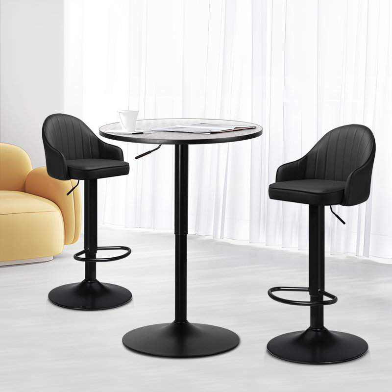 Table bistro et tabourets de bar pivotants de 23,5 po Belcherry, Noir, Argent