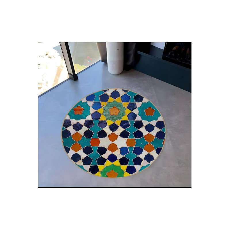 Modern Decorative Carpet With Multicolored Shapes Detail, Round 3'4"