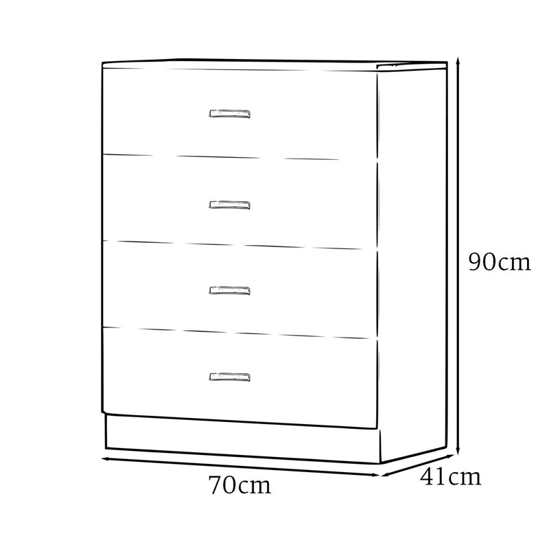 Lycinda 4 Drawer Chest Of Drawers. Matt Finish, Scratch Resistant, Brushed Chrome Metal Handles, Grey