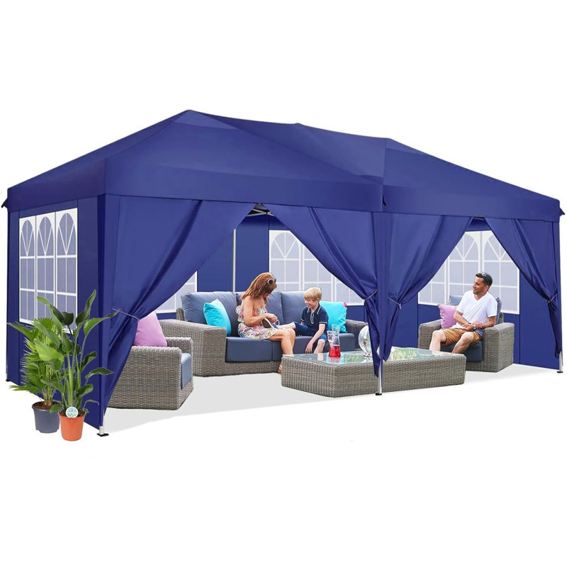 10'W FT. x20'D FT. Pop Up Canopy Tent Waterproof Outdoor Party Tent with 6 Side Walls, Dark Blue
