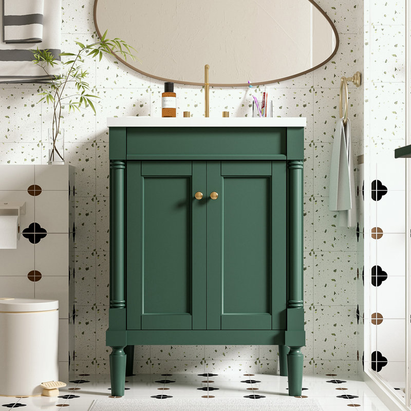Pollark 24'' Single Bathroom Vanity with Top, Green, Silver