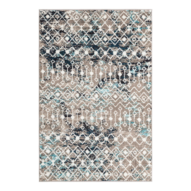 Somerville Geometric Indoor Rug, Rectangle 4'1" x 6'1", Gray/Blue