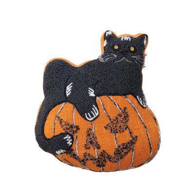 Cotton Slub Halloween Cat Accent Pillow