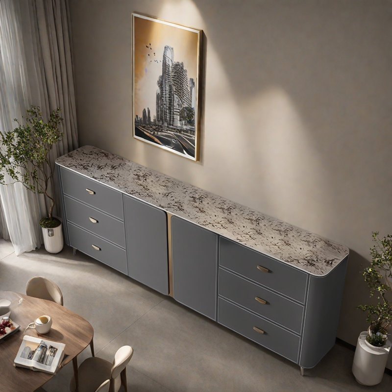 Italian Minimalist Luxury Sideboard, Gray, 35.43" H x 78.74" W x 13.78" D