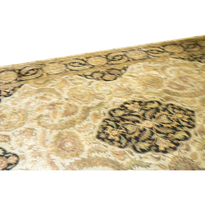 Tapis crème et noir noué à la main de haute qualité