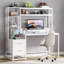 Bureau d'ordinateur blanc de 55 pouces avec rehausse, 2 tiroirs et tablettes ouvertes