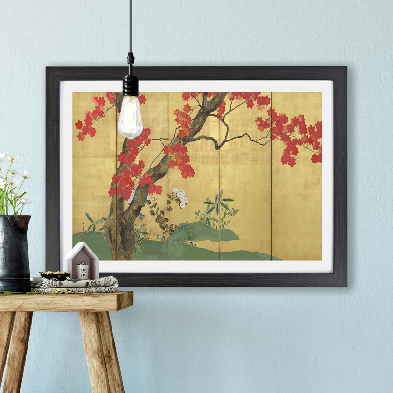 Cherry & Maple Trees by Sakai Hoitsu - Framed Print, 45cm H x 63cm W x 2cm D, Black