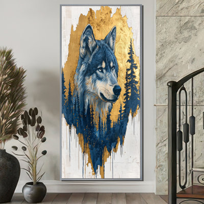 Graice Golden Wolf In Blue Forest Landscape I - Wolf Canvas Prints