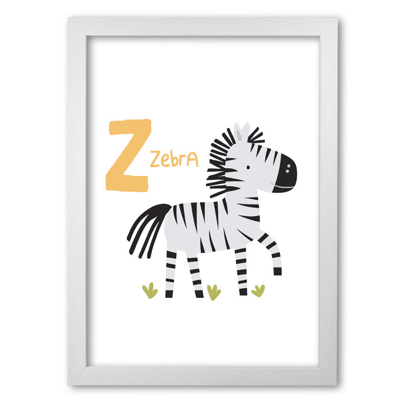 Alphabet Animals, Z Is For Zebra - Print, White Grain Frame, 85 cm H x 60 cm W x 5 cm D