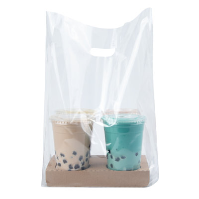 Restaurantware-BAGS ONLY: 17.7 x 9.8 x 7.1 Inch To Go Bags, 100 Self Standing Take Out Bags - Fits 4 Cup Drink Carrier, Premium Clear Plastic Food Bags, For To Go Meals Or Drinks