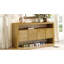 Buffet 60 po 4 portes, placage en bois massif minimaliste moderne avec tablette ouverte, grain, console de rangement grande capacité pour le salon, le couloir, la salle à manger-386388452