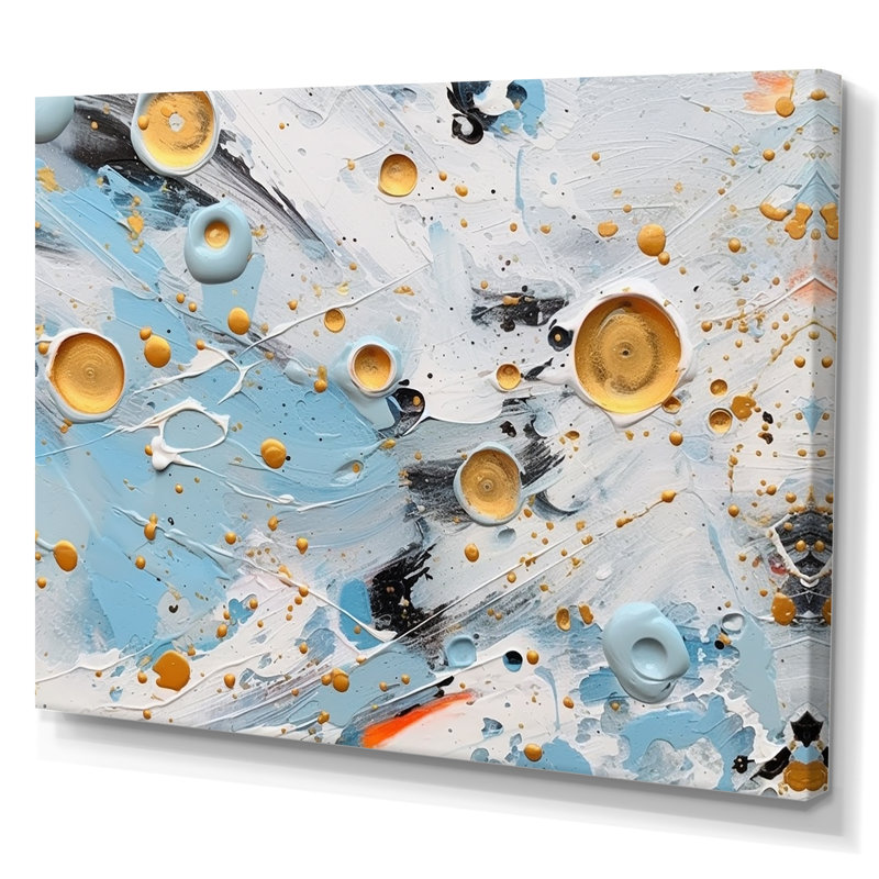 Combat abstrait bleu sarcelle et doré sur toile, Toile tendue, H 16 po x l 32 po x P 1 po