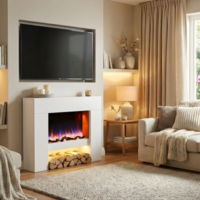 Tyson Castleton Fires & Fireplaces 100 cm W White Electric Fireplace with 6824.28 BTU