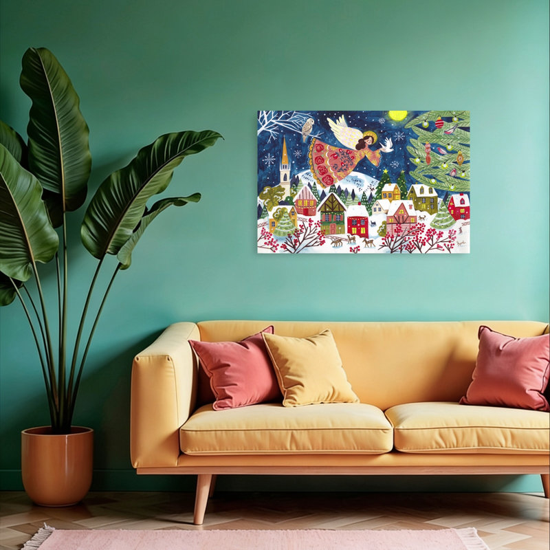 Angel Of Peace Christmas Abstract Contemporary Christmas Tree Bird Deer Winter Architecture Wall Art Print 1 Piece Wrapped Canvas Wall Art