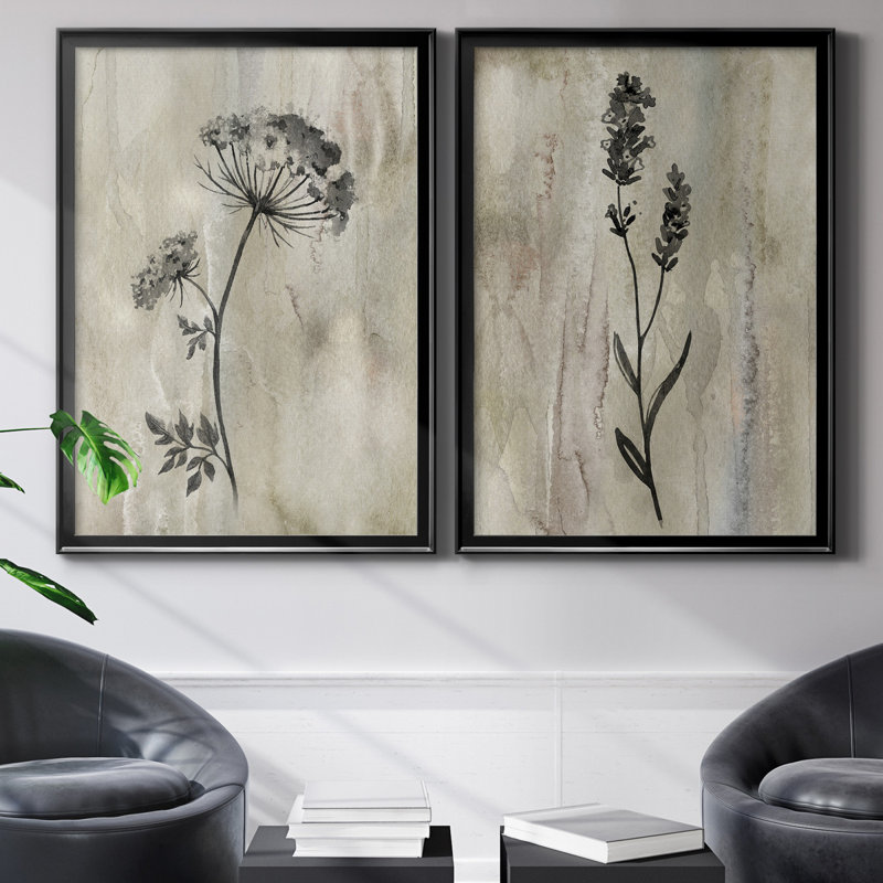 «Sumi-e Silhouette I», ensemble de 2 reproductions d'art, Toile avec cadre, H 30,5 po x l 42,5 po, Noir