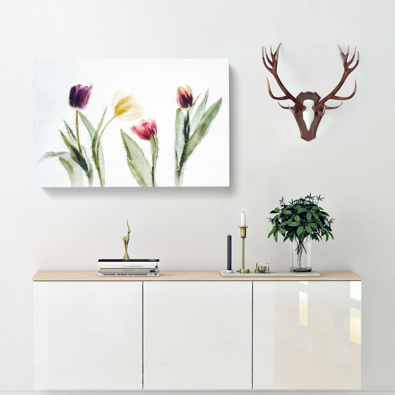 Colourful Tulip Flowers - Wrapped Canvas Painting, 40cm H x 60cm W x 3cm D