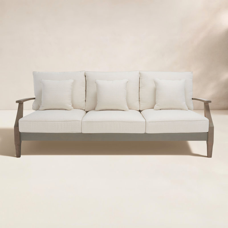 Samya 83'' Wide Outdoor Patio Sofa with Cushions, Light Gray/Beige