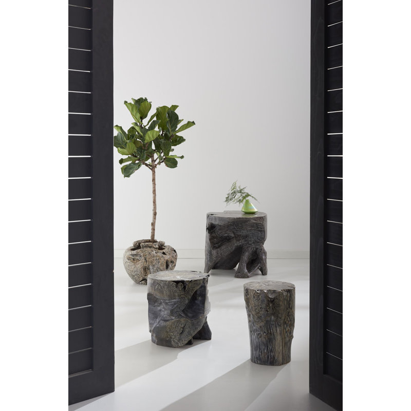 Black Wash Solid Wood Round Accent Stool