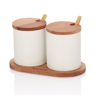 Freestanding Wood Spice Jar & Rack Set