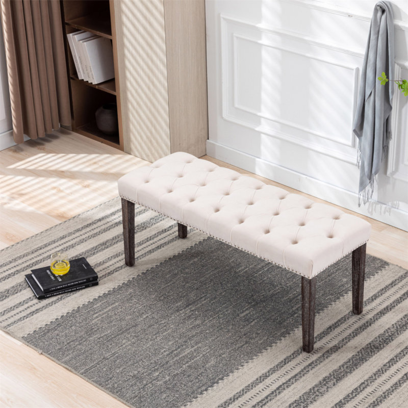 Banc rembourré capitonné en velours Heng Ming, Beige
