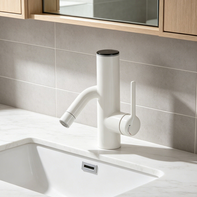 Single-Hole Single-Handle Bathroom Faucet With Drain Assembly, Matte White