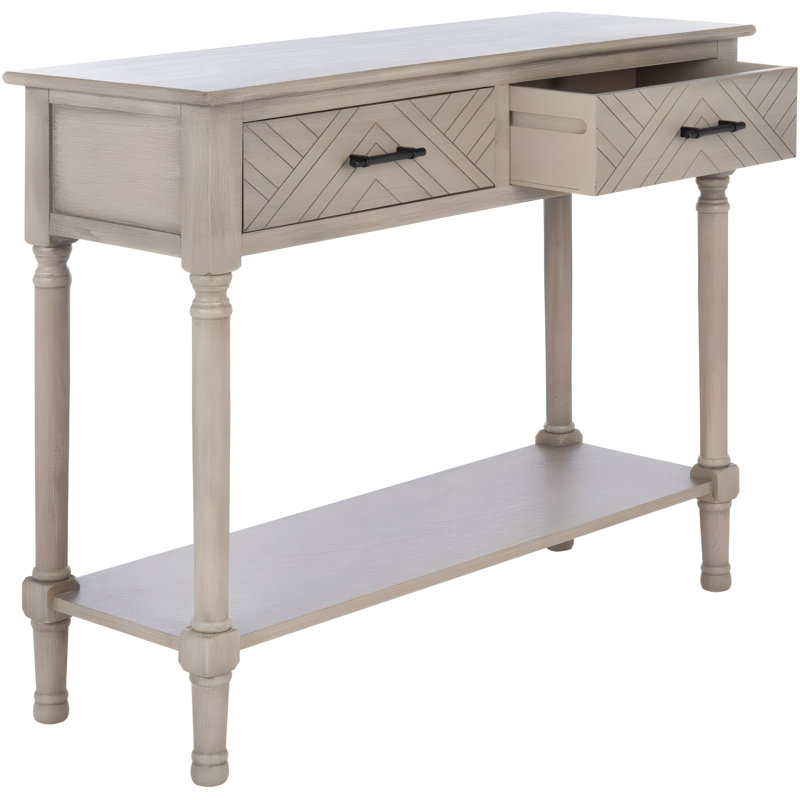 Console à 2 tiroirs avec motif sculpté à chevrons et tablette ouverte