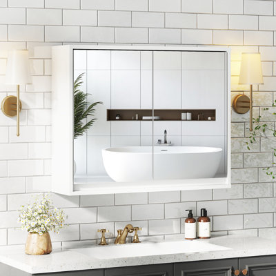 56 mm W 45 mm H Wall Mounted Mirrored Bathroom Cabinets Shelves