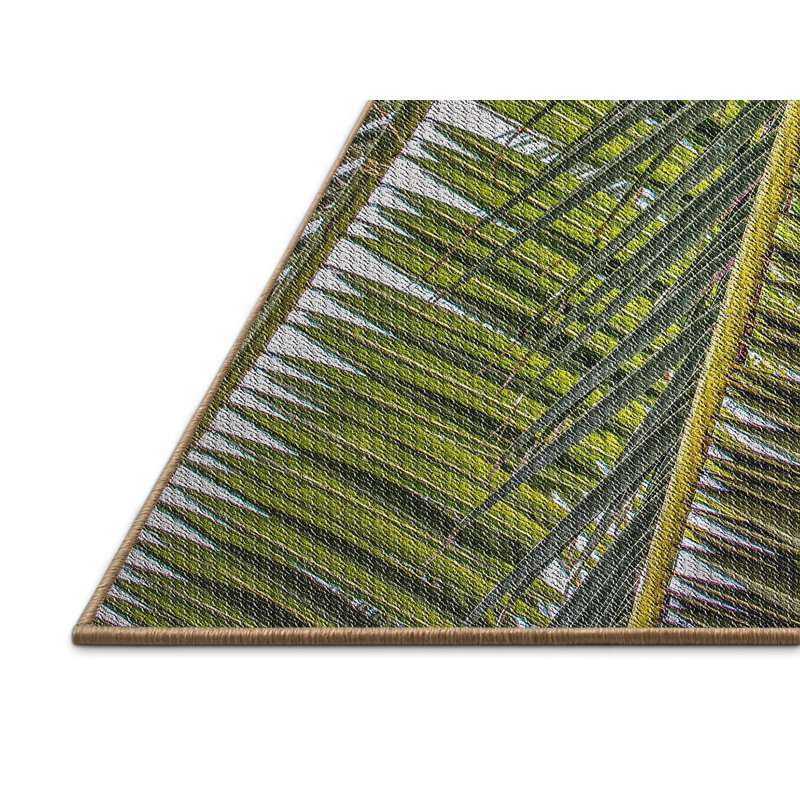 Tapis vert en laine / polyester tissé à la machine à motif floral, Tapis de couloir 2 pi x 5 pi