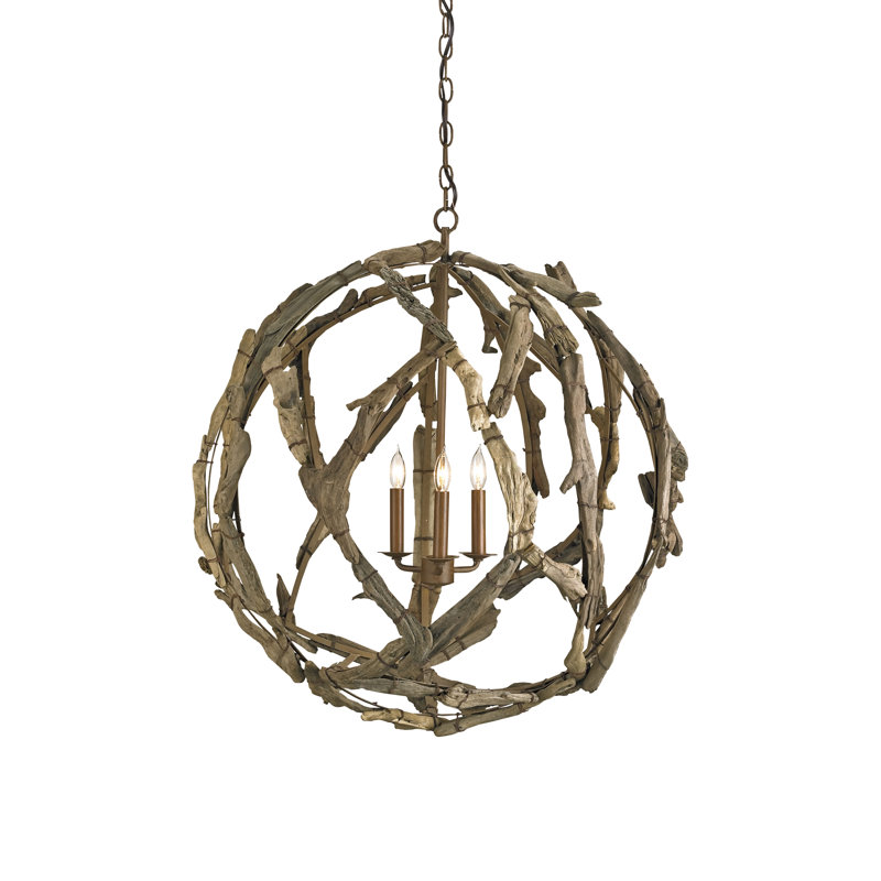 Lustre sphérique unique à 3 lumières Driftwood