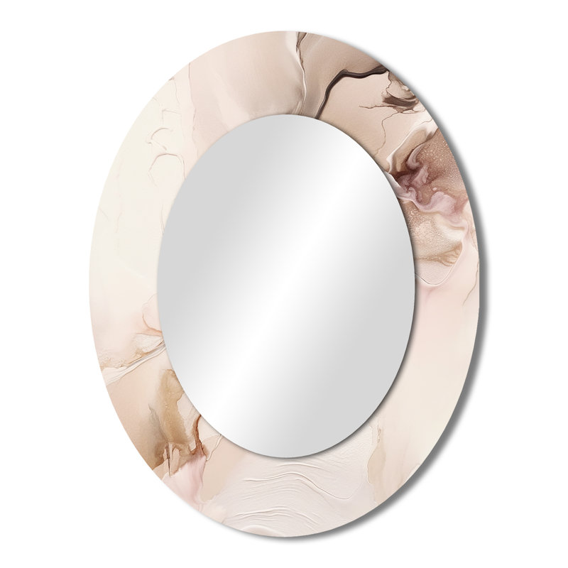 Brown Abstract Delicate Marble I - Brown Oval Wall Mirror Decor, 43" x 33"